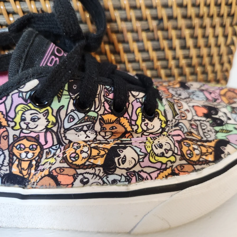 Bobs From Skechers Cat Print Canvas Lace Up Sneakers
